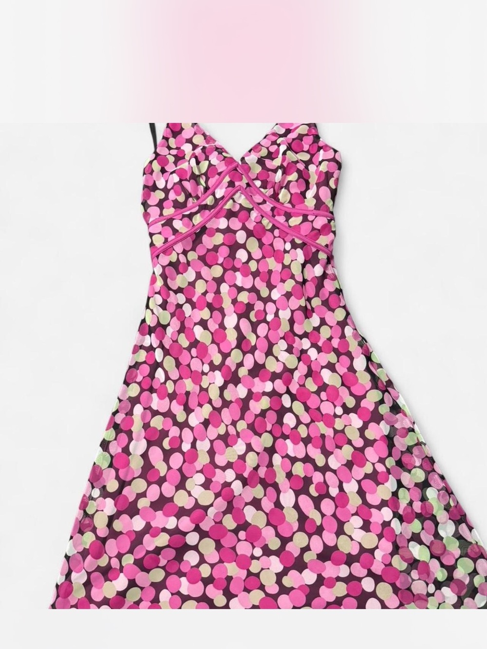dressbarn Pink Polka Dot V-Neck A-Line Dress